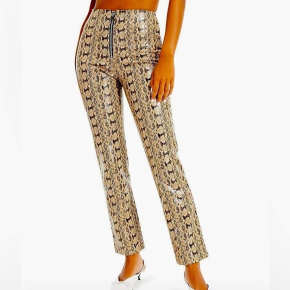 DANIELLE BERNSTEIN Faux Snakeskin Pants Sz 2 Beige Black - Picture 1 of 11